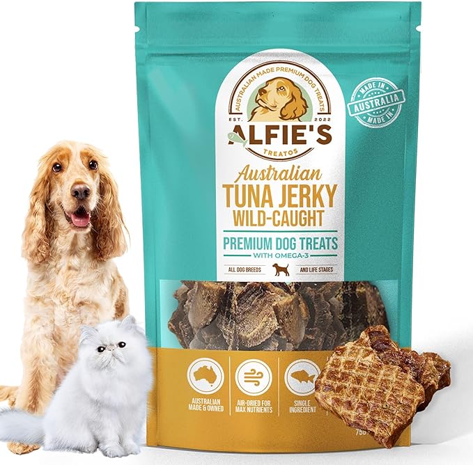 ALFIE'S TREATOS Tuna for Dogs & Cats (2.65 oz), Air-Dried Dog Treats, Omega-3 Food Topper & Training Reward, Australian Wild-Caught, Single Ingredient, Freeze-Dried Alternative-Mewly Pet