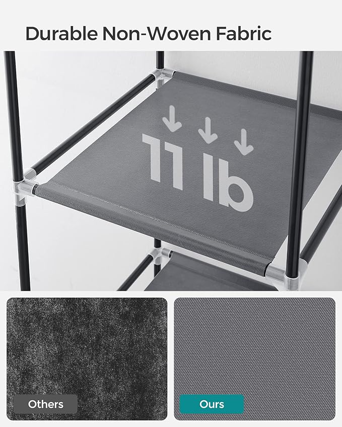 SONGMICS Portable Closet, Clothes Storage Organizer with 6 Shelves, 1 Clothes Hanging Rail, Non-Woven Fabric Closet, Metal Frame, 34.6 x 17.7 x 66.1 Inches, Grey URYG84GY