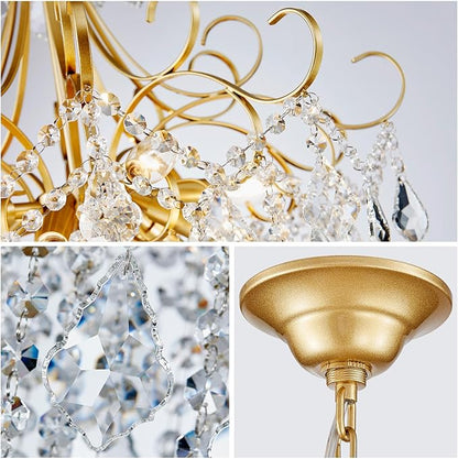 WUZUPS Crystal Chandelier 10-Light Pendant Ceiling Light Modern Lighting Fixture for Dining Room Hallway Bedroom Kitchen Bathroom, H 27.6" x W 22.8", E12 Base, Gold