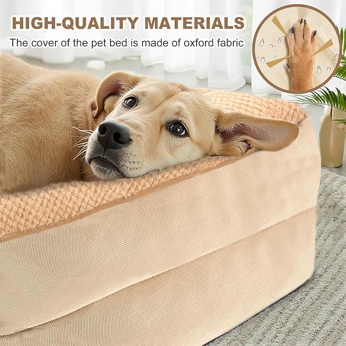 JOYELF Orthopedic Dog Bed for Extra Large Dogs, Foam Sofa Couch Bed, Waterproof with Removable Washable Cover and Nonskid Bottom, Durable - Khaki-Mewly Pet