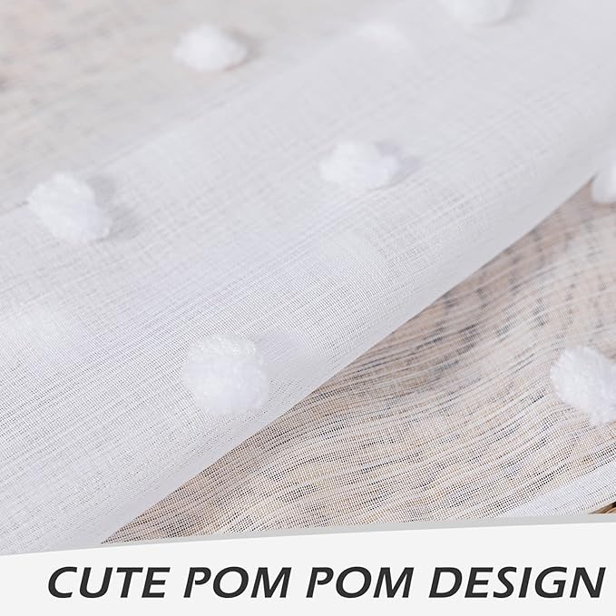 MYSKY HOME Small Curtains for Bedroom Windows Panels Light Filtering White Pom Pom Sheer Curtains 63 Inch Long for Nursery Girls Room Rod Pocket Kitchen Voile Drapes 52 x 63 inch 2 Sets