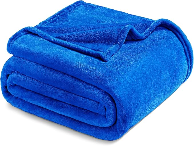Exclusivo Mezcla Fleece Blanket Queen Size for Bed, Super Soft and Warm, All Season Use, Cozy, Plush, Lightweight, 90x90 Inches, Cobalt Blue