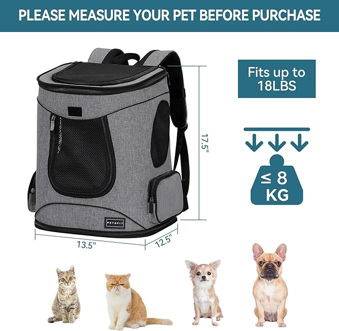 Petsfit Pet Backpack Carrier with Upgrade Waist Cushion Design to Better Fit The Waist, Suitable for Small and Medium Cats, and Rabbits up to 18 Pounds-Mewly Pet