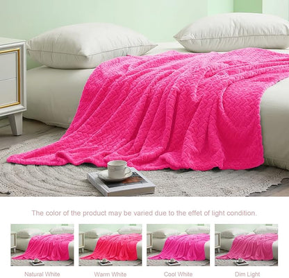 Exclusivo Mezcla Fleece King Size Blanket for Bed, 90x104 Inches Soft Cozy Jacquard Flannel Blankets, Lightweight Fuzzy Plush Warm for Winter, Hot Pink