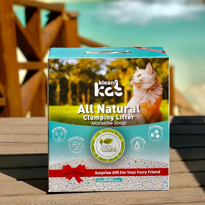 All Natural Clumping Cat Litter – Multiple Scents – Low Dust, Odor Control – (Marseille Soap) 18 lb - Surprise Toy Inside-Mewly Pet