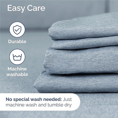 Full 6 Piece Sheet Set - Comfy Breathable & Cooling - Soft Hotel Luxury Bedding Set with 8-16 Inch Deep Pockets - 1 Flat & 1 Fitted Sheet & 4 Pillowcases - Wrinkle Free & Easy Care - Heathered Blue