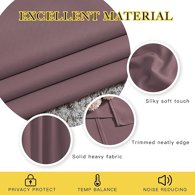 NICETOWN Dry Rose Bedroom Curtains 66 inch Length, Thermal Insulated Grommet Light Blocking Blackout Curtains & Drapes Sound Dampening Window Treatments for Cafe, W66 x L66