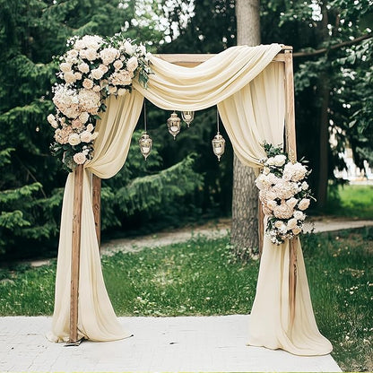 RYB HOME Canopy Bed Curtains - Long Sheer Window Scarf, Valances Curtains for Wedding Arch French Door Patio Frame Party Event Backdrops, 60 x 216 inch Long per Panel, 2 Pieces, Beige