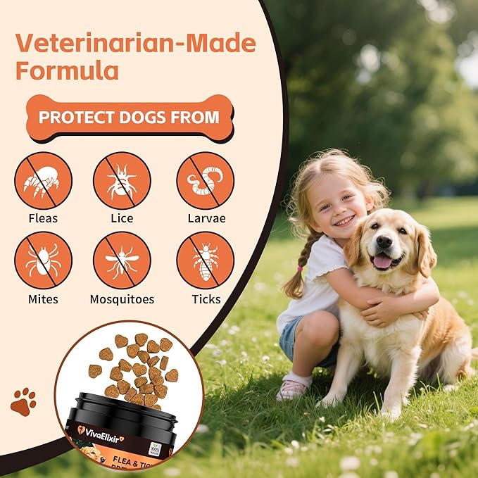 Flea and Tick Prevention for Dogs – 200 Soft Chews - Dog Flea and Tick Treatment & Oral Flea Pills – Skin & Coat Health - Made in USA - for Small, Medium, Large Dogs-Mewly Pet