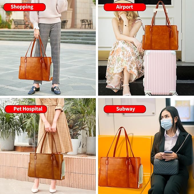 Stylish Dog Purse Carrier, Leather Pet Carrier Bag for Small Dogs Cats Puppy, Airline Approved Soft-Sided Carrier Brown-Mewly Pet