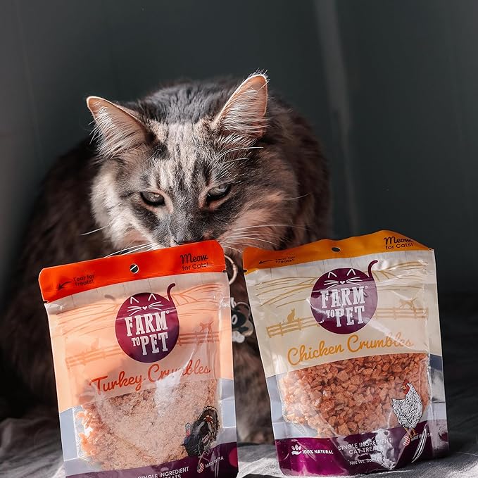 Farm To Pet Cat Treat Crumbles | Single Ingredient Chicken and Turkey, Chicken Snacks - Healthy Treats for Indoor Cats| Kitten Treats - Cat Products (Mix with Wet/Dry Food)-Mewly Pet