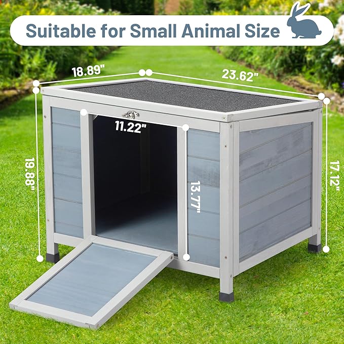 COZIWOW 24inches Wooden Catio Outdoor Cat House Small Animal House，Rabbit Hutch Indoor，Stable Weatherproof Bunny Cage Pet Shelter for Small Cat Dog Rabbit Guinea Pig (Grey)-Mewly Pet