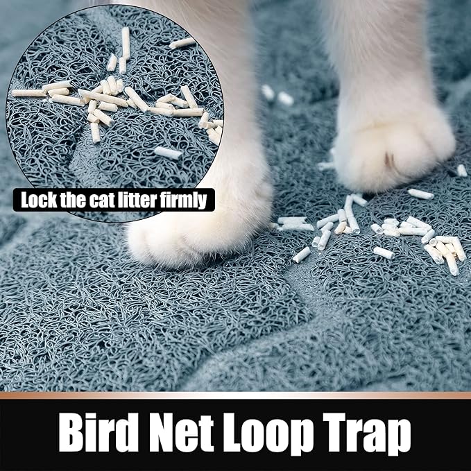 Yimobra Cat Litter Mat, 47"x36" Litter Box Mat with Litter Lock Mesh, Soft Cat Litter Mat Litter Trapping Mat, Easy to Clean, Non-Slip, Water Resistant, Litter Free Floors, Tea Blue-Mewly Pet