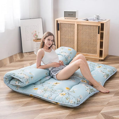 MAXYOYO Rustic Floral Korean Floor Mattress Japanese Futon Mattress, Foldable Bed Roll Up Camping Mattress Floor Lounger Bed Couches and Sofas Mattress Topper King Size