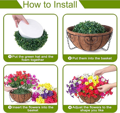 Artificial Fake Hanging Flowers Baskets for Outdoors, Faux Plants Silk Morning Glory in Planter Look Real UV Resistant Outdoor Flower for Outside Porch Patio Balcony Garden Yard Home Decor