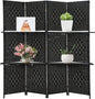Room divider 4 panel Room Screen Divider Wooden Screen Folding Portable Partition Screen Wood with Removable Storage Shelves Color,Black