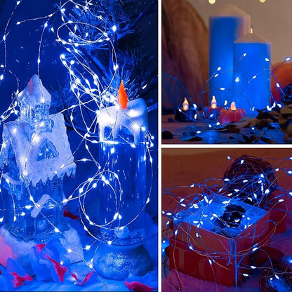 6 Pack LED Fairy Lights 7ft Battery Powered Waterproof Silver Wire 20 Led Mini String Mason Jar Lights for DIY Wedding Party Bedroom Patio Easter Christmas (Blue)