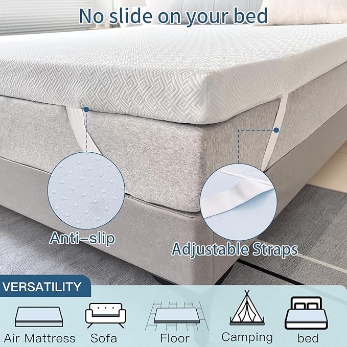 Airensky 4 Inch Memory Foam Mattress Topper twin xl College Dorm, Cooling Gel Infused High Density with Removable Skin-Friendly Cover, Pressure Relief Back Pain, CertiPUR-US Certified, Twin XL 39"x75"