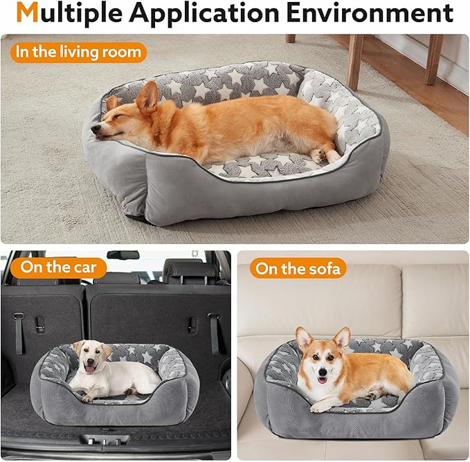 SIWA MARY Rectangle Dog Bed for Medium Large Dogs, Calming Dogs Bed Large Size, Orthopedic Dog Sofa Bed, Warming Soft Calming Sleeping Puppy Bed, Pet Bed with Anti-Slip Bottom, M(30"x24"x9")-Mewly Pet
