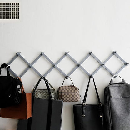 SKOLOO Accordion Wall Hanger with 16 Hooks, Modern Expandable Coat Rack Hat Rack for Wall, Solid Wooden, Dusty Gray Oak