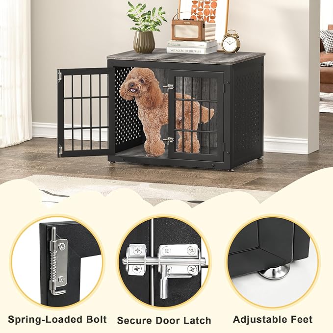 32" Heavy Duty Dog Crate Furniture for Small and Medium Dogs, Metal Kennel for High Anxiety Dogs, Chew Proof Pet Cage Indoor, Decorative Dog Kennel End Table-Mewly Pet