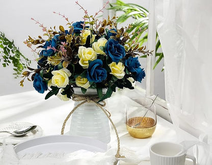 Artificial Flowers with Vase Faux Flower Arrangements for Table Decor Table Centerpieces for Dining Room-Navy Blue