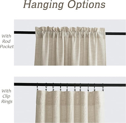 RYB HOME Natural Beige Linen Sheer Curtains 120 inches Long for Living Room and Dining Room, Weave Textured/Rod Pocket, Light Filtering Sheer Curtains and Drapes, W 52 x L 120 inches, 2 Panels Set
