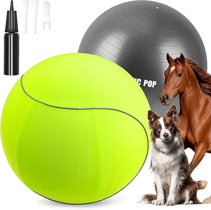 Herding Ball for Dogs & Horses - 20" with Cover Large Green Ball with Pump-Mewly Pet