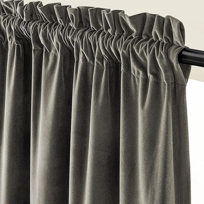 Lazzzy Velvet Blackout Curtains Thermal Insulated Room Window Drapes Super Soft Luxury Curtains for Living Room Bedroom Rod Pocket 2 Panels, Grey, 52" W x 108" L