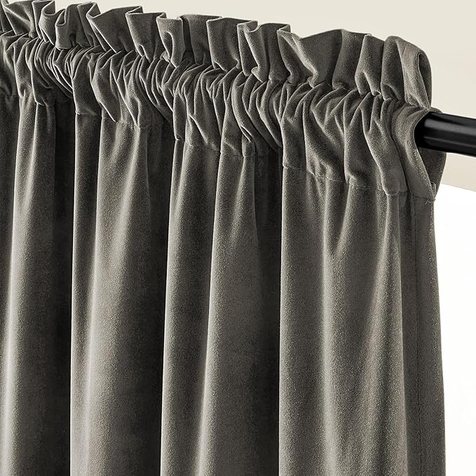Lazzzy Velvet Blackout Curtains Thermal Insulated Room Window Drapes Super Soft Luxury Curtains for Living Room Bedroom Rod Pocket 2 Panels, Grey, 52" W x 90" L