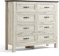 LINSY HOME Farmhouse 8 Drawers Dresser Chests for Bedroom, Wood Dresser Wide Chest of Drawers, Storage Dressers Organizer for Bedroom, Living Room,Hallway, SGS Certified