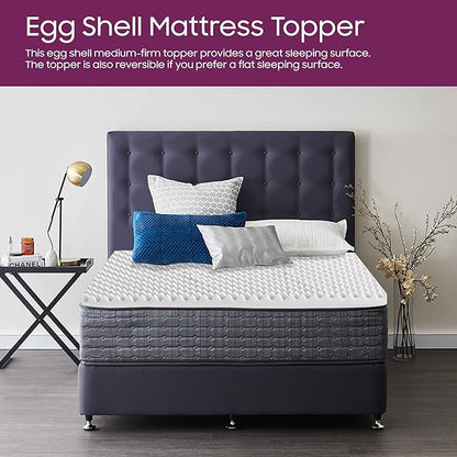 Mayton Convoluted Egg Shell 2-inch Breathable Foam Bed Topper | Makes Mattresses Comfortable and Relaxing, Provides Faster Pain Relief and Provides Orthopedic Beneficial Support, Queen, Off-White
