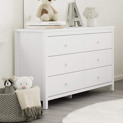 Storkcraft Alpine 6-Drawer Dresser (White) – GREENGUARD Gold Certified, White Dresser for Bedroom, Kids & Nursery Storage Drawers, Safety Interlocking Drawers, Pre-Installed Tracks, Kids Bedroom