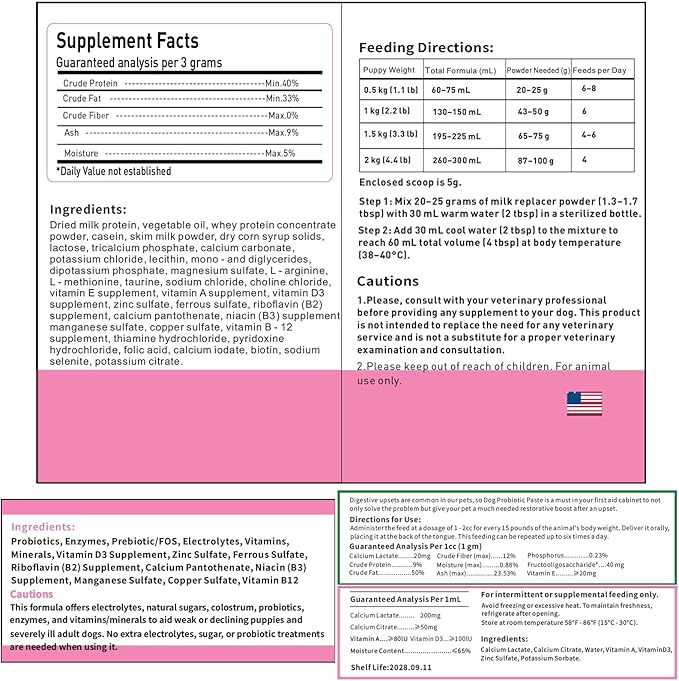 4 in 1 Whelping Kit for Dogs - Whelping Calcium Paste, Probiotic Paste, Fading Puppy Support & Puppy Milk Replacer - Essential Dog Whelping Supplies for Safe Delivery, Strong Puppies & Nursing Support-Mewly Pet