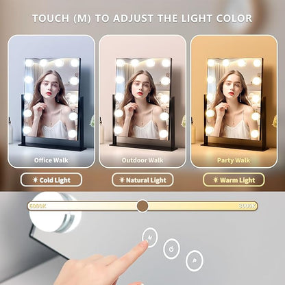 Vanity Mirror with Lights,Makeup Mirror with Lights,3 Color Lighting Modes Detachable 10X Magnification Mirror Touch Control,360°Rotation,White