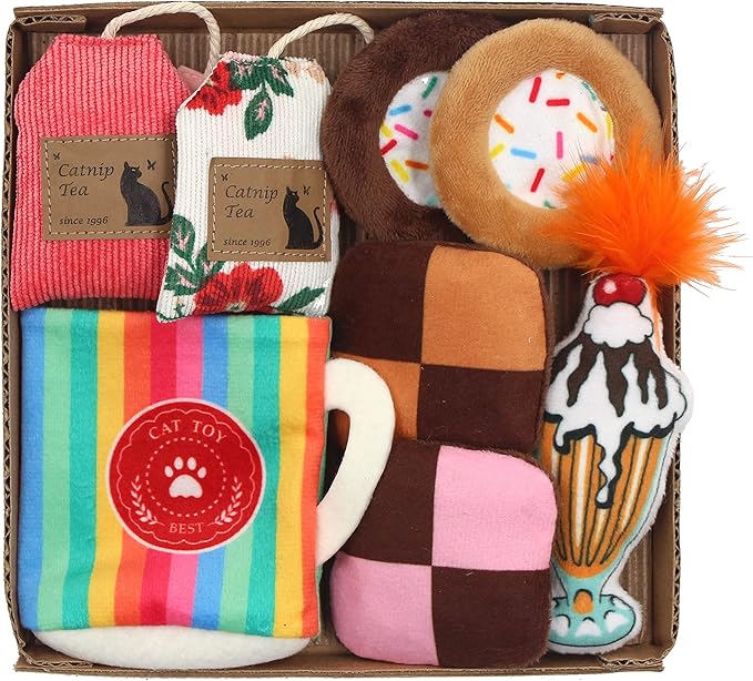 8 Assortments Sweets Value Pack, Natural Interactive Catnip Cat Toys, Toy with Crinkle and Feather, Accessories for Indoor Cat, Kitten Toys-Mewly Pet