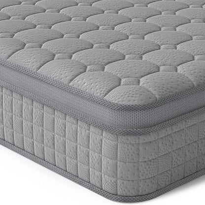 Vesgantti 12 Inch Multilayer Hybrid Twin Mattress - Multiple Sizes & Styles Available, Ergonomic Design with Memory Foam and Pocket Spring, Medium Firm Feel, Grey