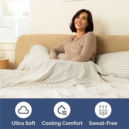 Queen 6 Piece Sheet Set - Comfy Breathable & Cooling - Soft Hotel Luxury Bedding Set with 8-16 Inch Deep Pockets - 1 Flat & 1 Fitted Sheet & 4 Pillowcases - Wrinkle Free & Easy Care - Beige Stripes 2