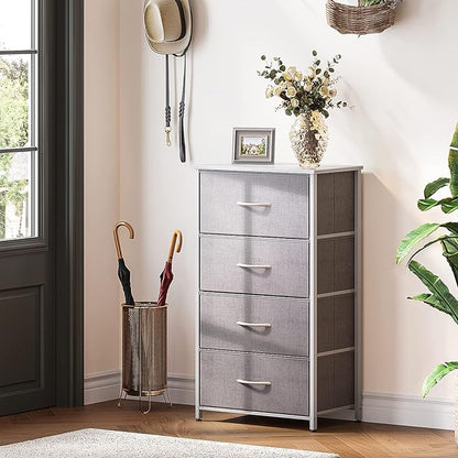 ODK Dresser for Bedroom with 4 Storage Drawers, Small Dresser Chest of Fabric Drawers with Sturdy Steel Frame, Wood Top, Light Grey