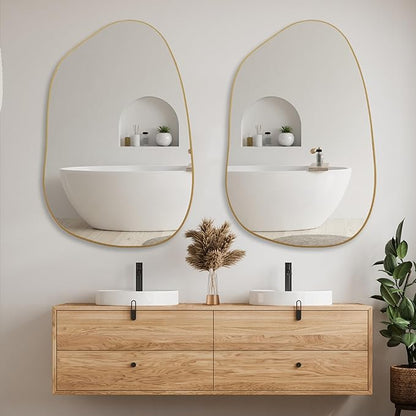 PERFNIQUE Irregular Wall Mirror Asymmetrical Mirror, 40''x26'' Gold Mirror for Bathroom Bedroom Living Room Entryway, Decorative Modern Wall Decor, Wall Mounted (Gold, 40" x 26")