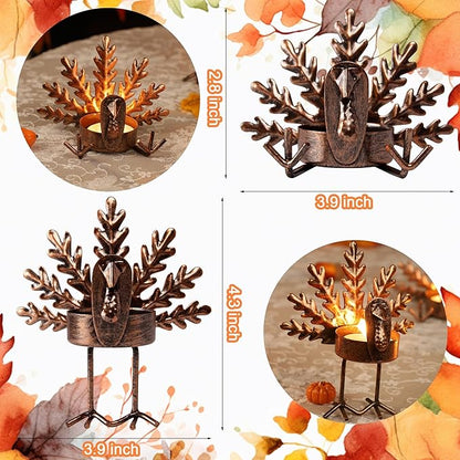 SAND MINE Metal Turkey Tea Light Candle Holders, Thanksgiving Candle Holder, Turkey Candle Holder, Metal Candle Holder, Thanksgiving Home Table Decoration (12)