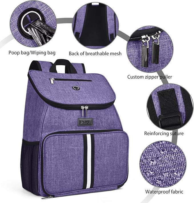 BAGLHER丨Dog Travel Bag, Airline Approved Pet Supplies Backpack, Dog Travel Backpack Accessories Set with 2 Silicone Collapsible Bowls and 2 Food Baskets. Purple-Mewly Pet