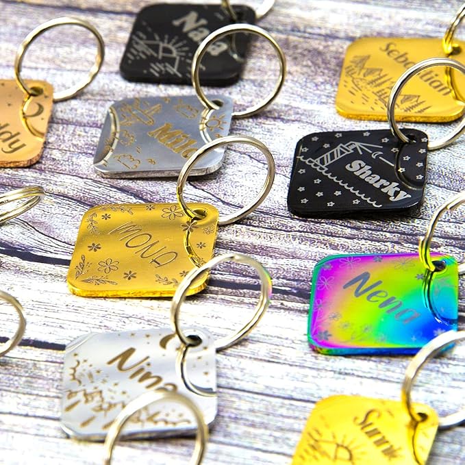 Personalized Dog Tag with 5 Lines of Custom Deep Engraved Durable Stainless Steel Pet ID Name Tag Designer Regular Size Diamond-Mewly Pet