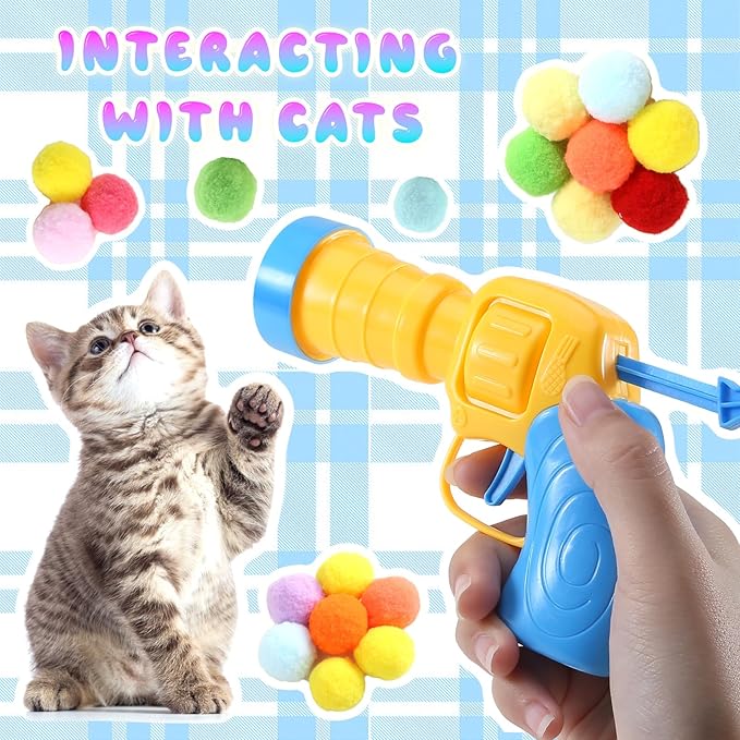 21Pcs Cat Ball Toy Launcher - Includes 20 Colorful Plush Cat Balls and Exciting Launcher Set，Funny Interactive Cat Toys for Bored Indoor Adult Cats, Cute Kitten Kitty Toys-Mewly Pet