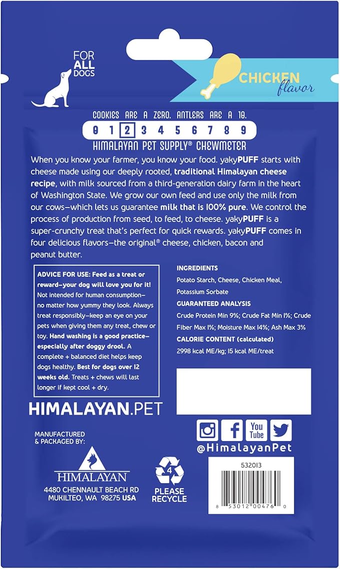Himalayan Dog Chew Yak Cheese Treats, 100% Natural, Long Lasting, Gluten Free, Healthy & Safe, Lactose & Grain Free, Protein Rich, Chicken Flavor Flavor Crispy Puffed Treat, For All Breeds, 9.9 oz-Mewly Pet