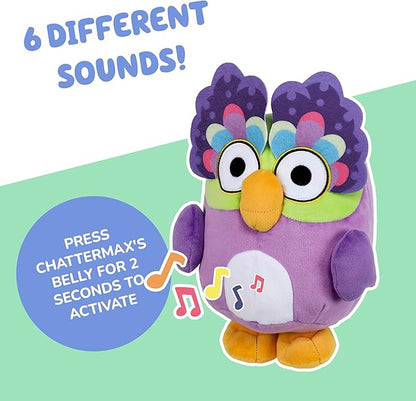 Bluey Chattermax Sound Effects Talking Plush, 10” Soft Toddler Toys, Interactive Singing Stuffed Animal with 6 Phrases, Baby Plush Toys for Kids