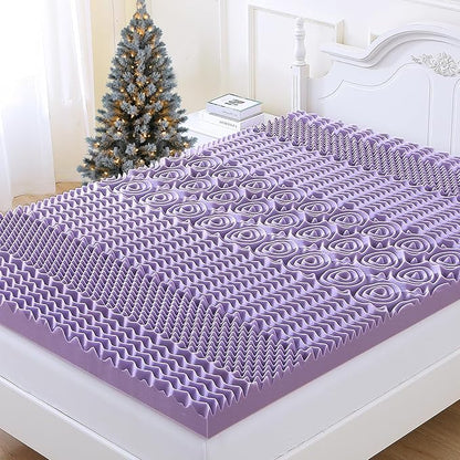 MUXHOMO 3 Inch Full Size Mattress Topper, 7-Zone Cooling Gel Infused Mattress Topper, Egg Crate Foam Bed Pad, CertiPUR-US and Oeko-TEX Certification (54"×75", Lavender)