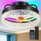 Flush Mount Ceiling Fan with Light - Small Low Profile Ceiling Fan,13" RGB Dimmable LED Bladeless Ceiling Fans, Modern Enclosed LED-RGB Ambient Light for Bedroom, Kids Room, Party