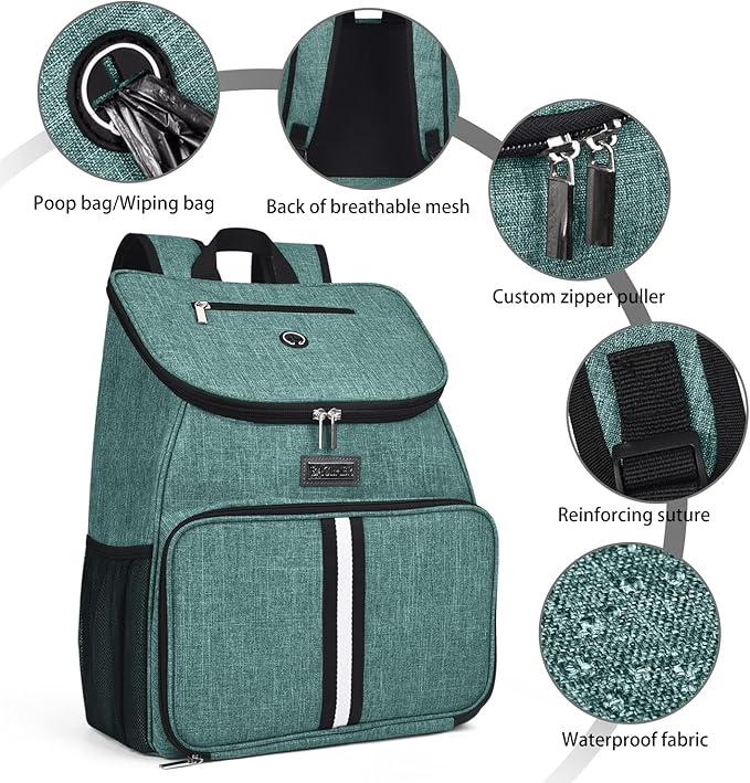 BAGLHER丨Dog Travel Bag, Airline Approved Pet Supplies Backpack, Dog Travel Backpack Accessories Set with 2 Silicone Collapsible Bowls and 2 Food Baskets. Green-Mewly Pet