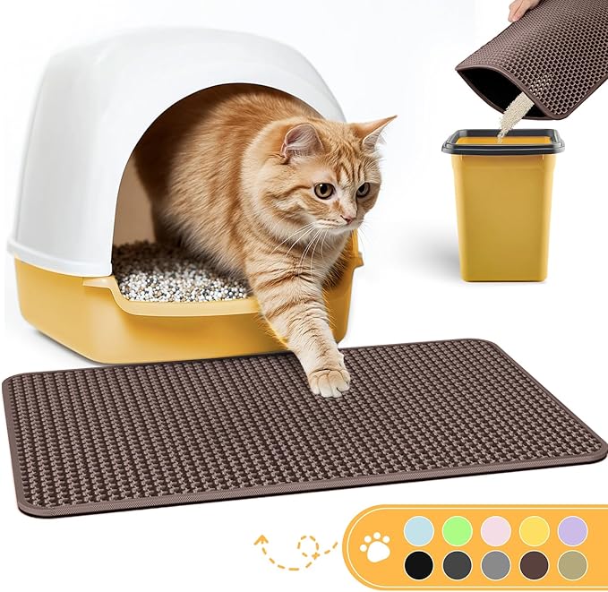 Cat Litter Mat - 23.2'' x 29.1'' Large Litter Trapping Mat, Easy to Clean Litter Box Mat, Waterproof, Urine-Proof, Non-Slip Kitty Litter Mats for Floor, Brown-Mewly Pet